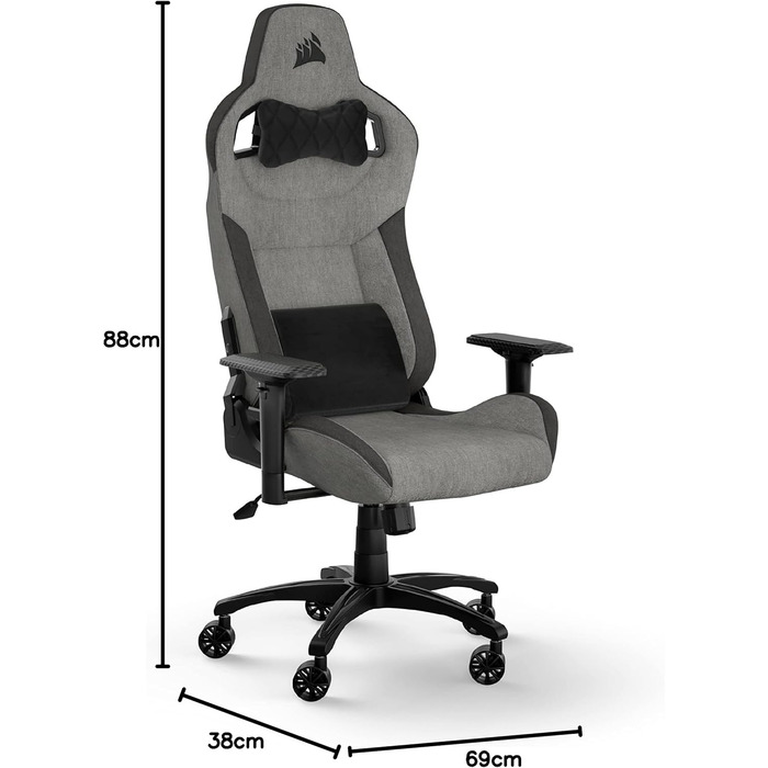 Ігрове крісло Corsair T3 RUSH Fabric (2023) – комфорт та стиль, натхненний автоспортом, тканинне покриття, підголовник та поперекова підтримка з пам'яті форми, антрацит