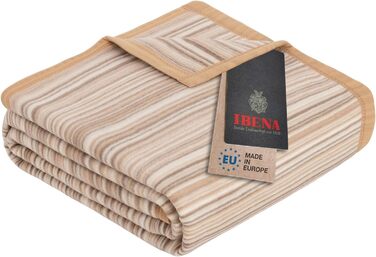 Вовняна ковдра Ibena Malang 150x200 см - Бавовняна суміш м'яка, тепла та миється, м'яка ковдра в смужку червоно-сіра (150 x 200 см, бежева)