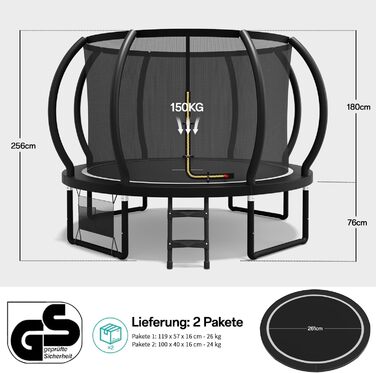 Батут садовий Flamaker Ø305 см з захисною сіткою, каркас сталевий, до 150 кг, для дітей та дорослих, чорний