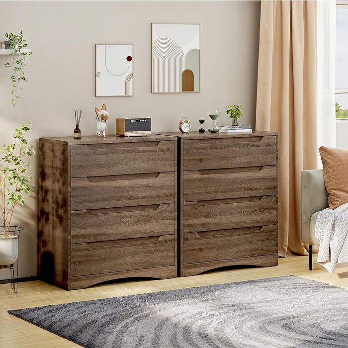 Комод Bealife для спальні з 4 великими шухлядами, комод-шафа з вирізаними ручками та блокуванням від перекидання, шафа-тумбочка ідеально підходить для вітальні, офісу (світло-сірий)