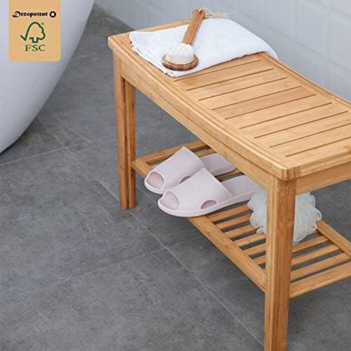 Міцна лавка для ванної кімнати з бамбука - стійка дерев'яна лавка для ванної - практичний табурет/стілець для ванної - Decopatent