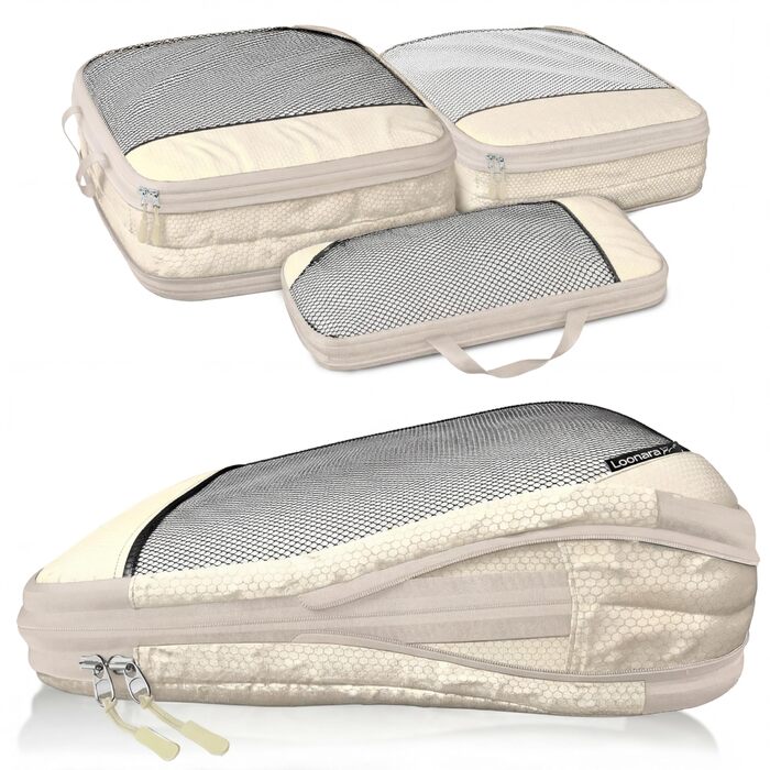 Набір компресійних органайзерів для одягу в подорожі Packing Cubes, 3 предмети (Desert Whisper - Бежевий) — аксесуари для валізи, рюкзака та кемпінгу