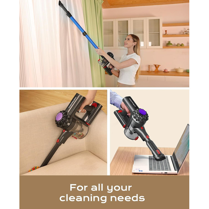 Бездротовий акумуляторний пилосос V15: 35KPa, 6-в-1, для тварин, тверді підлоги та килими (блакитний)