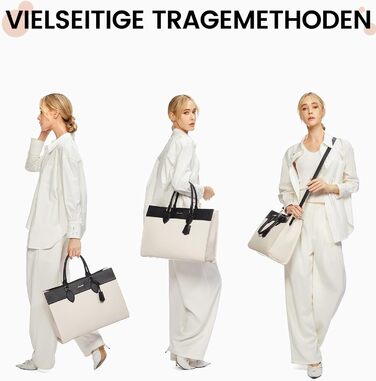 Сумка для ноутбука LOVEVOOK 15.6 дюймів, велика робоча сумка, водонепроникна сумка з PU шкіри, сумка-шоппер, акцентна сумка, сумка для навчання, сумка через плече для бізнесу, роботи, університету, школи (Бежево-чорна, M)