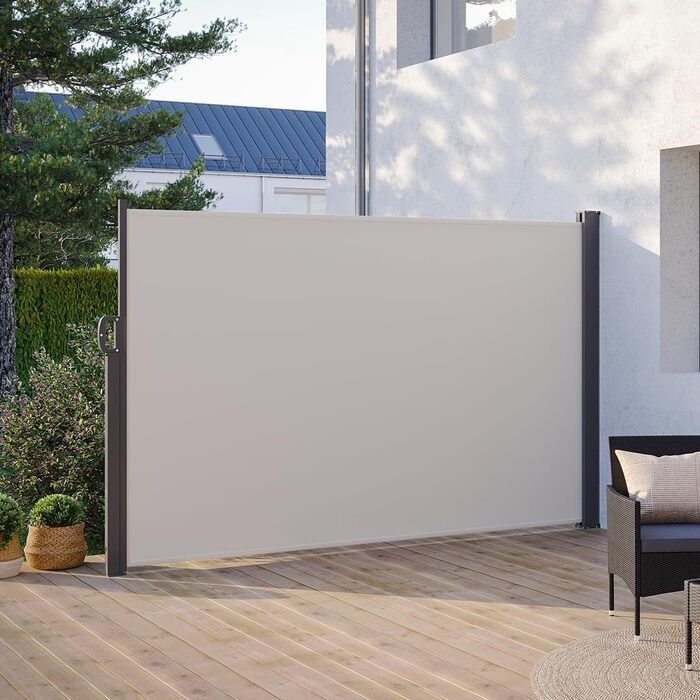 Розсувна бічна маркіза STEELSØN Zirella 180x400 см, алюмінієва, захисна, для балкона та саду, зовнішній щільний сонцезахист, бежева, з настінним кріпленням (200x300 см)