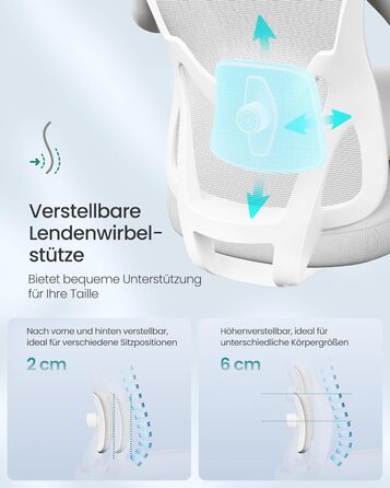 Офісний стіл SONGMICS, ергономічне крісло, комп'ютерне крісло, регульована поперекова та підголовна підтримка, до 150 кг, регульована висота, Taubengrau (сірий голуб) OBN066GD01