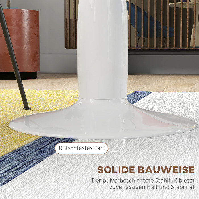 Круглий обідній стіл, сталевий каркас з порошковим покриттям, стільниця МДФ з меламіном, неслизькі ніжки, діаметр 70 см, білий