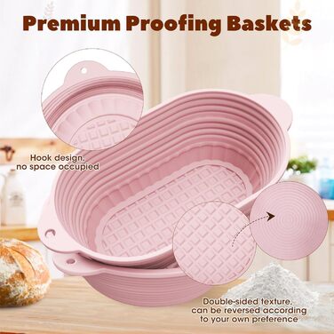 Набір для закваски з силікону MQFORU: 30 шт. Гірчаки (28 см круглі, 29 см овальні), скляна тара 730 мл, щітка, скребок. Для випікання хліба (рожевий)