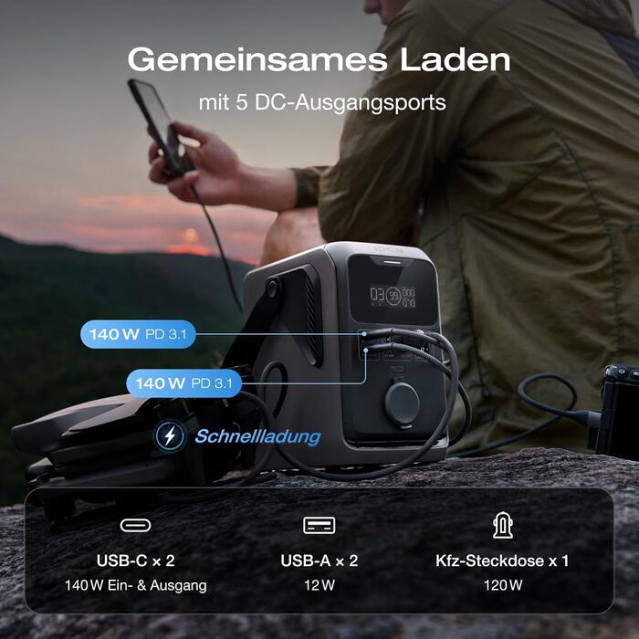 Електростанція EcoFlow Trail 300 DC+45W: портативна, 288 Wh, 300W, LFP-батарея, сонячний генератор, 5 виходів, захист від падінь, для кемпінгу та подорожей