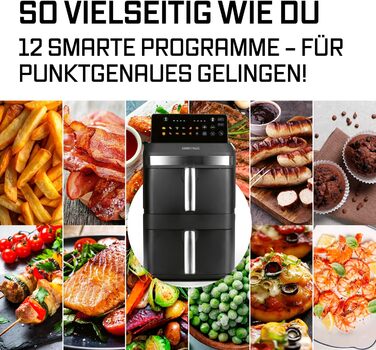 Фритюрниця повітряна GOURMETmaxx з двома камерами | 12 літрів | Airfryer з сенсорним дисплеєм