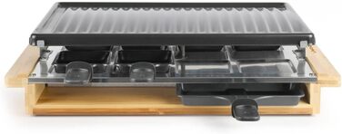 Раклет на 8 персон з тарілкою-гриль - Настільний гриль електрична потужність 1200 Вт - Електричний гриль з 8 сковородами і 4 подвійними каструлями - Пластина гриля знімна - Антипригарне покриття - Термостат
