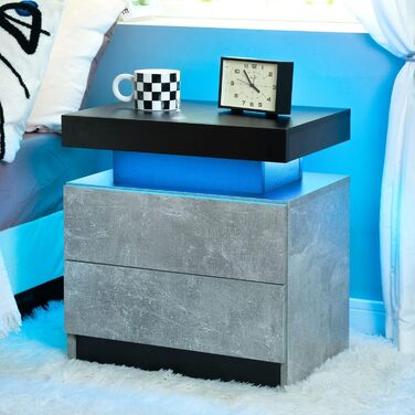 Cubehom LED тумба з дерева з 2 шухлядами, підсвічуванням, сіро-чорна для спальні та вітальні