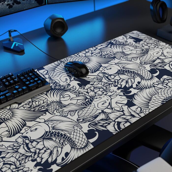 Килимок для миші Titanwolf XXXL 1500x800 мм - великий формат, гумовий, антиковзаючий, для геймінгу, з дизайном Koi Tattoo