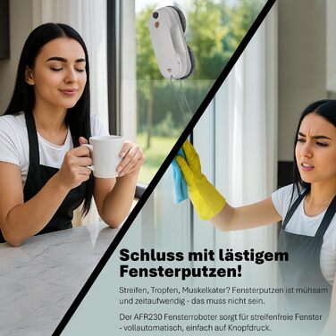 Робот для миття вікон AFR230 з подвійним розпиленням, інтелектуальною навігацією та пультом дистанційного керування, для внутрішніх та зовнішніх вікон, об'єм бака 60 мл, сумка для зберігання, 8 ганчірок
