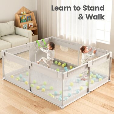 Дитячий манеж Laufstall Baby 175x150 см - великий ігровий простір з безпечним мережевим дизайном, неслизьке дно, 2 кільця для іграшок