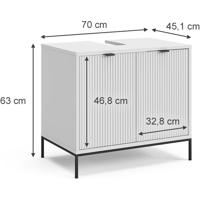 Тумба під раковину Vicco Eliza, біла, 70 x 63 см, 2 дверцята для зберігання аксесуарів для ванної кімнати та косметики