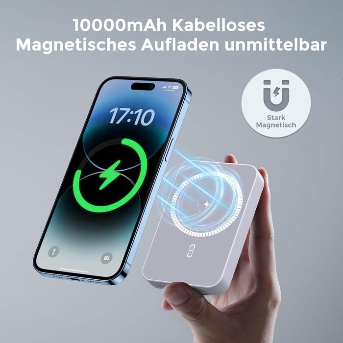 Бездротовий блок живлення NOHON Magnetico 10000mAh, 20 Вт USB-C, сумісний з iPhone15-12, білий