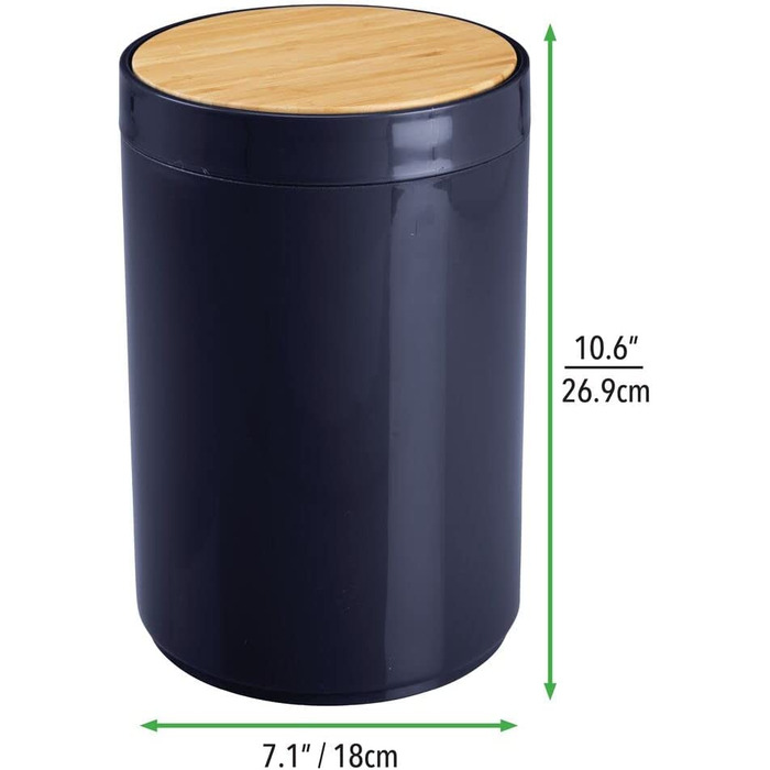Зручна кухонна корзина mDesign-сучасна бамбукова і пластикова корзина для ванної, офісу та кухні-міцна кошик для сміття з кришкою - кольори бамбука і білий (темно-синій / натуральний)