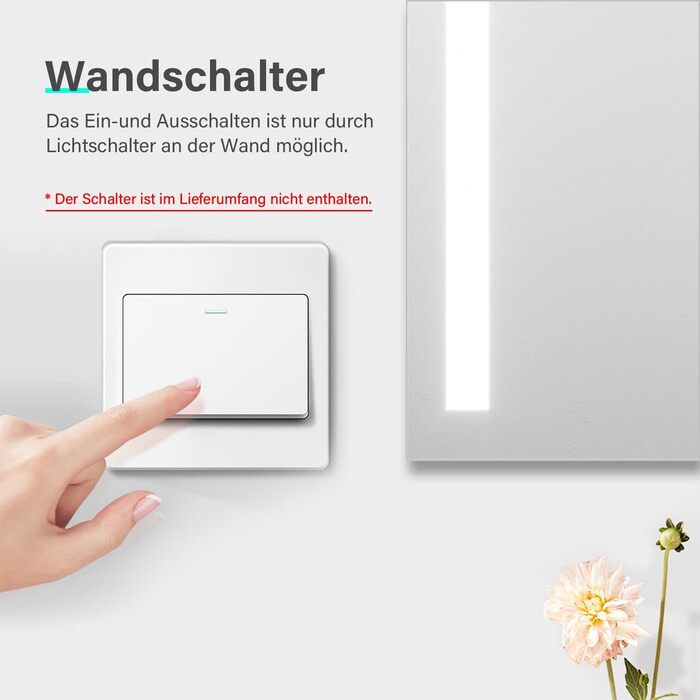 Дзеркало для ванної кімнати SONNI з підсвічуванням 80x60 см, IP44, холодне біле світло