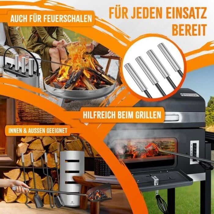Набір камінне приладдя KESSER® 5 предметів | Сучасний дизайн, з покриттям, високоякісна камінна гарнітура | Besen, Schaufel, Schürhaken, Zange, Ständer mit Sichtschutz Edelstahl (Silver)