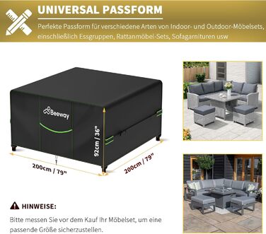 Чохол для садово-патіо меблів BEEWAY, 300x250x102 см, водовідштовхувальний, захист від УФ, зимовий, чорний