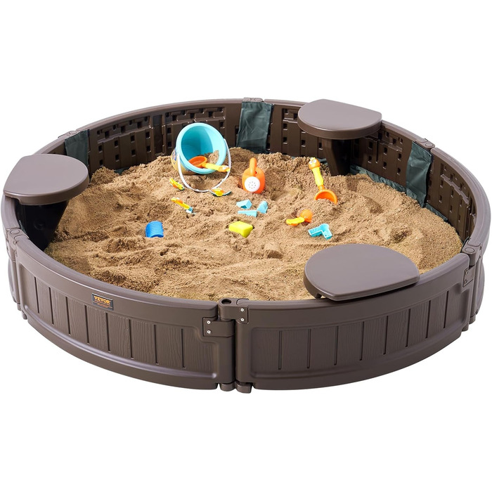 Дерев'яний пісочниця VEVOR з кришкою, восьмигранна пісочниця з 4 місцями для сидіння та підстилкою, пісочниця для дітей у сад, подарунок для хлопчиків та дівчаток віком 3-12 років (пластик, кругла)