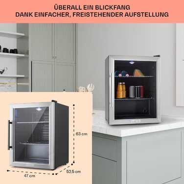 Міні-холодильник Klarstein для напоїв: 60 літрів, тихий, з регулюванням температури 3-10°C, підходить для офісу, кемпінгу та відпочинку на природі, з скляними дверцятами, срібний колір