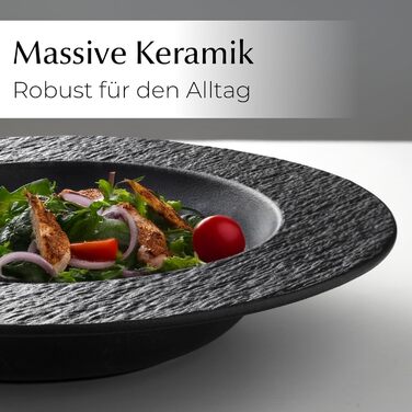 MIAMIO Набір посуду 20 предметів / Сучасний керамічний посуд / Сервіз для 4 осіб - Колекція Oasis (Чорний, 20 шт.) / Чорний посудовий набір (20 шт.)