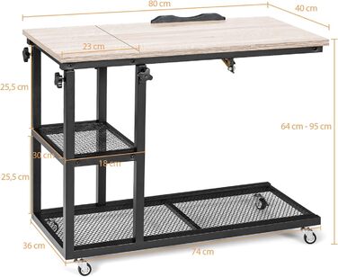 Приставний столик COSTWAY з регулюванням висоти та нахилом, 3 яруси, з колесами, 80x40x95 см, натуральний