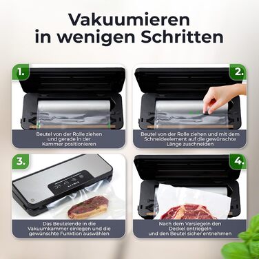 Вакууматор KLAMER Vakuumierer Pro 80 (2025) для сухих та вологих продуктів, для Sous Vide, сріблястий, з пакетами та шлангом