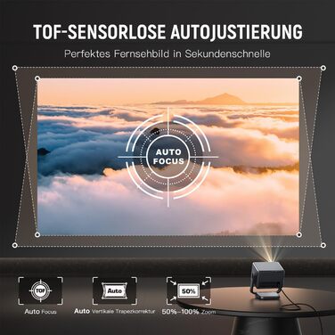 Проектор VOPLLS B-21000L 4K з автофокусом та корекцією трапецеїдальних спотворень, 28000 люмен, WiFi6, Bluetooth, Dolby Audio, Full HD 1080P, для дому та вулиці