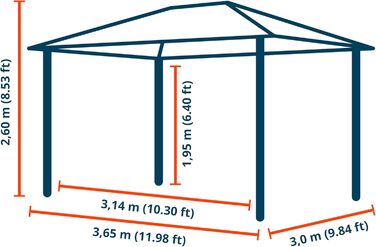 Павільйон садовий TOOLPORT 3x3,65 м з полікарбонатом, сірий (з 4 стінками та москітними сітками)