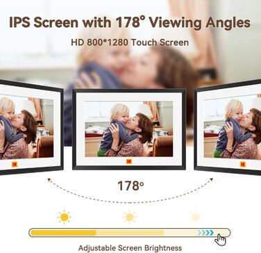 Цифровий фотоальбом Kodak 10 дюймів з Wi-Fi, акумулятором 4000mAh та 32GB пам'яті, IPS HD сенсорний екран, автоповорот, чорний