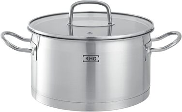 Каструля KHG 14 см з нержавіючої сталі, індукційне дно, 1.5 л, без покриття, для всіх плит (комплект)