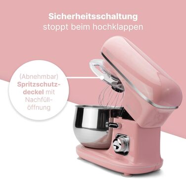 Кухонна машина Clatronic KM 3711 рожева 1100 Вт | 5л, з гаками для тіста та насадкою для збивання | для 3 кг тіста
