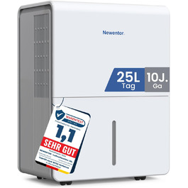 Електричний осушувач повітря Newentor 12L для підвалу, 35dB, з гофрованим шлангом 1м, для приміщень до 25м²/122м³, 10 років гарантії, фільтр, таймер, продуктивність 25л/день