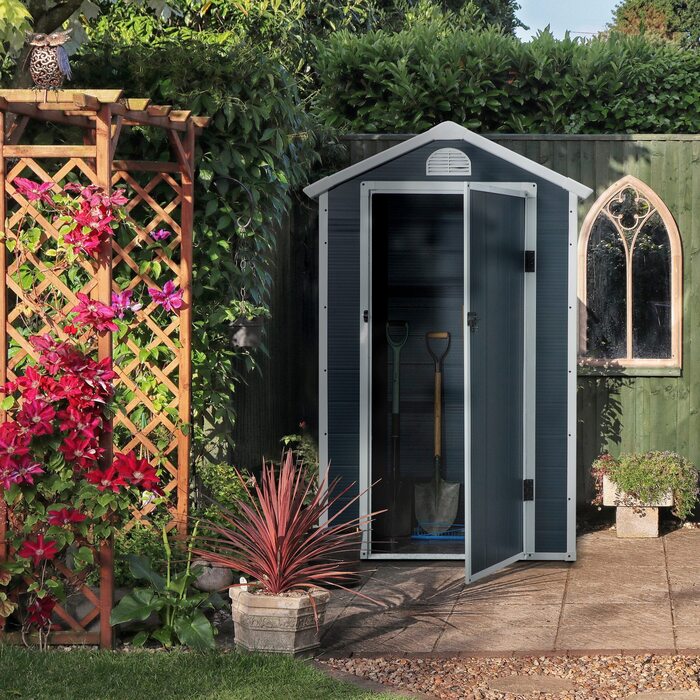 Outsunny Garden Shed Садовий сарай Садовий сарай з вентиляційним вікном Моноскатний дах металевий сірий 134 x 104 x 204 см для саду та вулиці
