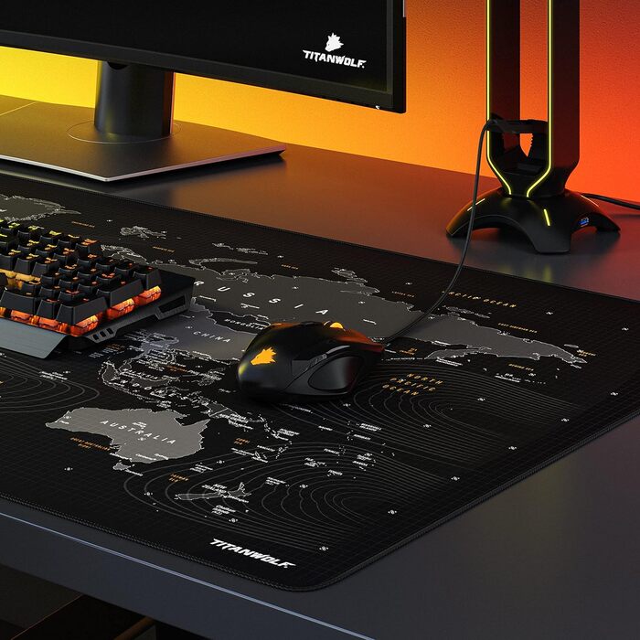 Килимок для миші Titanwolf XXL 1200x600 мм з картою світу - великий, для геймінгу, покращує точність та швидкість, сумісний з Logitech
