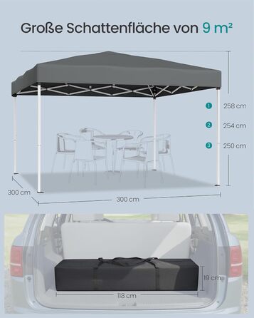 Павільйон SONGMICS 3x3 м, садовий, для відпочинку, захист від сонця та дощу, портативний, сірий GCT102GZ01