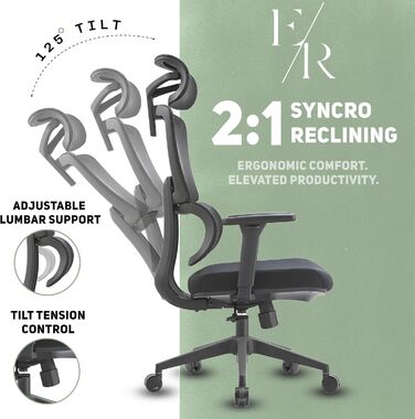 Ергономічне крісло для офісу Ella Rhae Premium - чорне, з сітчастою спинкою