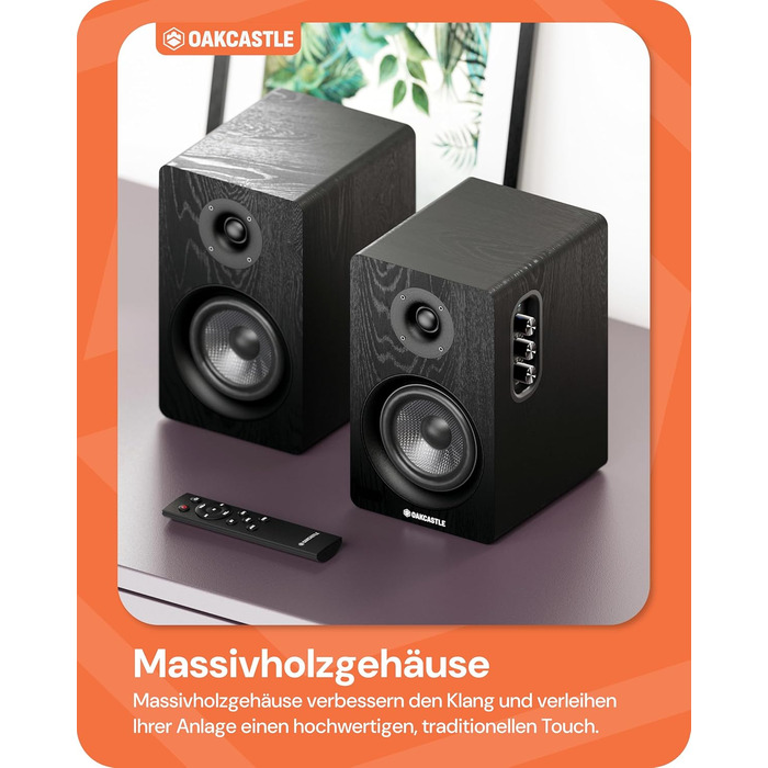 Акустична система Oakcastle BK100 Bluetooth 5.4, 60 Вт 2.0 полочні HiFi колонки для телевізора з HDMI ARC та ПК для геймінгу, з пультом керування (Чорний)