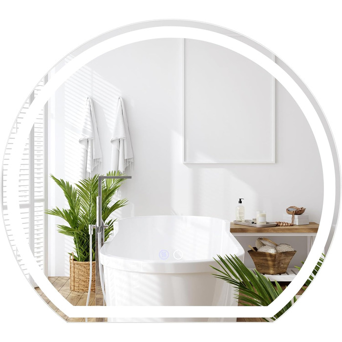 Дзеркало для ванної кімнати RELAX4LIFE з підсвічуванням, настінне напівкругле, 60 x 54 см, LED, сенсорне керування, функція пам'яті, антизапар, 3 кольори світла, регулювання яскравості