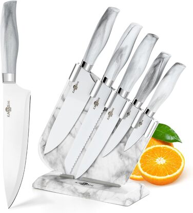 Набір кухонних ножів Messerblock Set: професійний набір з 6 предметів з нержавіючої сталі та дерев'яним блоком, з точильним каменем