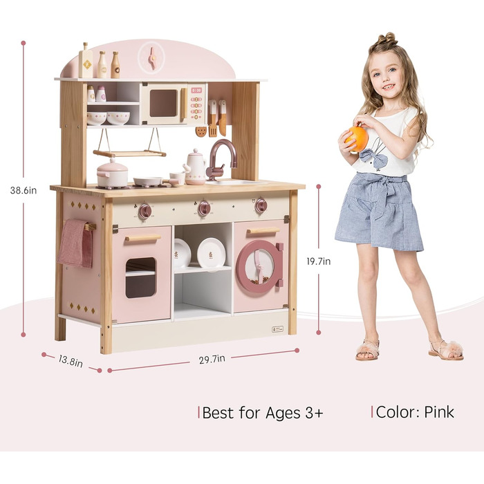 Дерев'яна дитяча кухня ROBUD з реалістичним аксесуаром. Ігровий набір для дітей, сучасний дизайн, подарунок від 3 років.