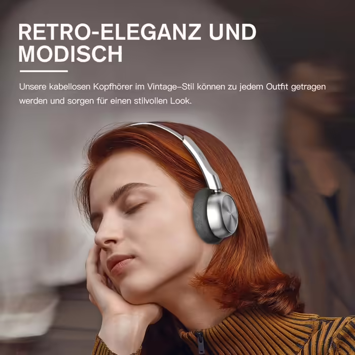 iKF R1 Бездротові Bluetooth накладні навушники ретро-дизайн, 60 годин роботи, стереозвук, режим прозорості, підключення до 2 пристроїв, для iOS/Android, чорні