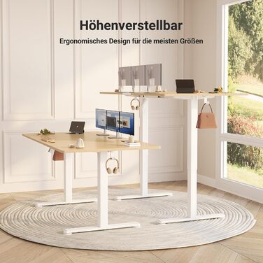 Регульований стіл Claiks 120x60 см: електричний, з пам'яттю, з гачками | Стіл для стоячи/сидячи