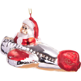 Скляна Різдвяна куля ручної роботи - видувні фігурки ручної роботи - 11 см (Санта-Клаус в літаку), фігурки для прикраси ялинки, забавні підвіски, ялинкова куля - 11 см (Санта-Клаус в літаку)
