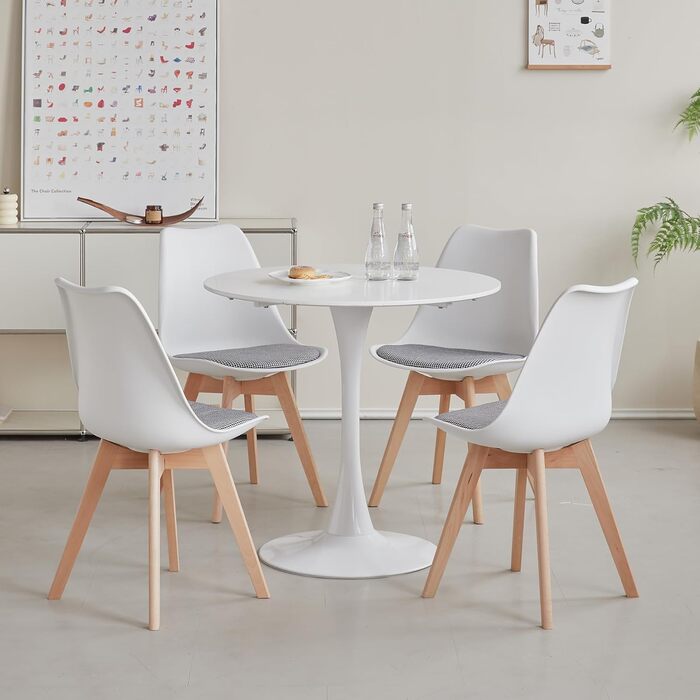 Стільці для їдальні в скандинавському стилі, ретро-дизайн, м'які, для кухні/офісу, з масивних букових ніжок (набір 6 шт., білий)