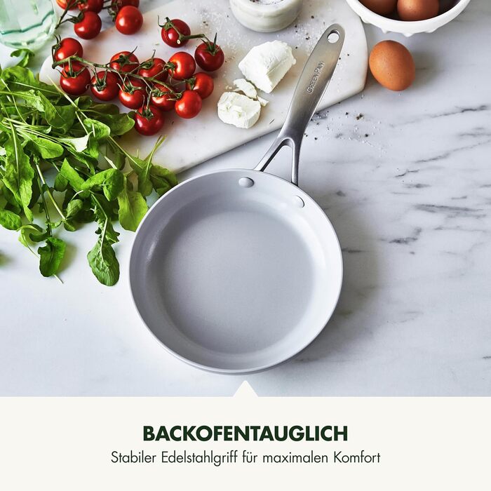 GreenPan Venice Tri-Ply сковорода з нержавіючої сталі 20см та 26см, антипригарне покриття, без PFAS, для приготування здорової їжі, сумісна з індукцією, можна мити в посудомийній машині, срібна