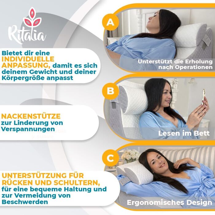 Ортопедична подушка для ніг Ritalia VENENKISSEN: підтримка ніг, 3 рівня, для лімфодренажу та варикозу (60x60x30)